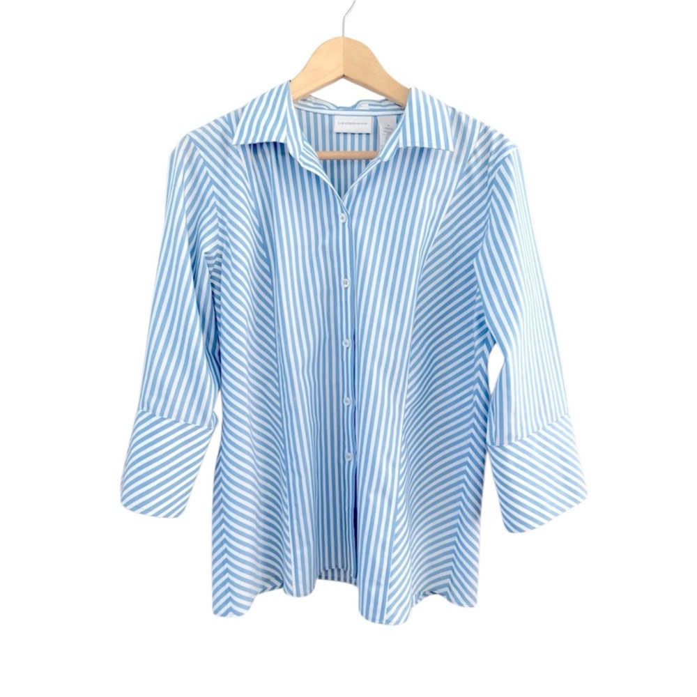 Liz Claiborne Blue & White Striped Button-Down Shirt Non-Iron